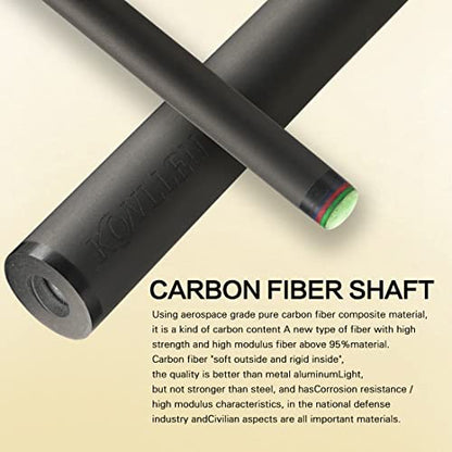 KONLLEN Carbon Fiber Pool Cue Stick 58-inch Professional Pool Sticks for Adults Full Carbon Technology Low Deflection Pool Cue Billiard Cues with 12.5mm Tip (Easy to Control, Pro Taper, Ultra-Smooth) - color: 016 black