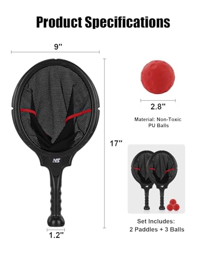 Slingshot Scoop Ball Set - Family Party Game, Play Solo or with 2 Players, Indoor & Outdoor Sports Toy for Adults & Teens, Includes 2 Netslinger Rackets, 3 Balls