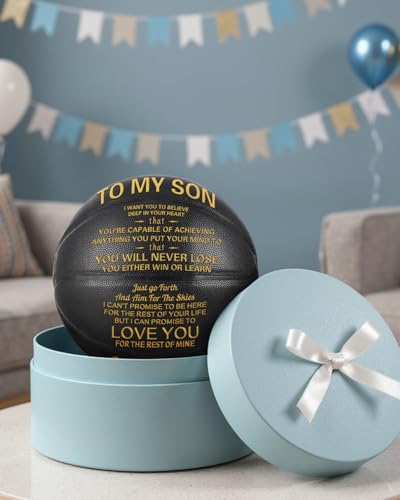 KAAYEE Engraved Basketball for Grandson, Engraved Basketball for Son from Mom Dad, Personalized 29.5" Basketballs Gifts, Custom Christmas Birthday Graduation Back to School Gift for Son from Mom Dad - color: Black-Dad to Son