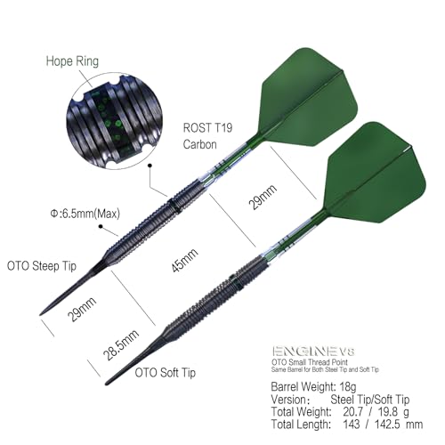 CUESOUL Engine V8 Steel Tip 90% Tungsten Dart Set with GEM Stone Finished and Unifying ROST T19 Carbon Flight 18/20/22g