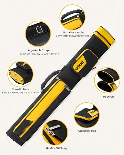 CRICAL Pool Cue Case 2x4 Hard Pool Stick Case Holds 2 Butts and 4 Shafts for Adults Billiard Cue Case with Soft Shoulder Straps - color: upgrade-yellow