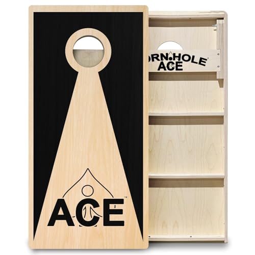 CornholeAce ACE PRO Inverse Triangle Professional Cornhole Boards - No Bounce! Triple Wide Legs, 3/4" Baltic Birch Plywood, Handles, Regulation Size (4x2ft), Tournament Style, Made in USA - color: Black