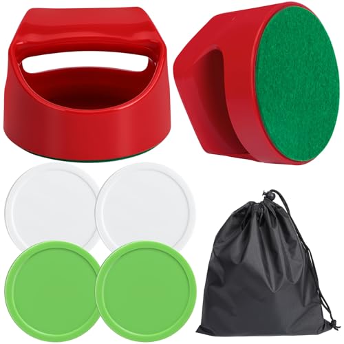 Coopay Air Hockey Pucks and Paddles - 2 Hockey Pushers & 4 Large Hockey Pucks with Nylon Storage Bag, Great Goal Handles Pushers Replacement Accessories for Game Tables - color: White,Green