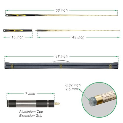 HomeSeason 57inch Snooker Cue Stick 18oz 3/4 Jointed Pool Cue, with Extension, Cue Case, Durable Ash Wood and Red Maple Construction Billiards Cue - color: HSS11