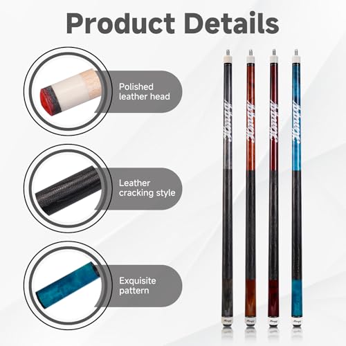 HMQQ Maple Pool Cue Sticks 4-Pack, 58" Billiard Cues in 18/19/20/21oz, Solid Maple Wood Pool Sticks for Home Bar Game Room – Durable, Smooth Grip, Multiple Color Options