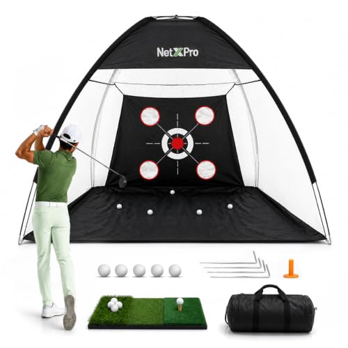Golf Net for Backyard Practice – 10x7ft Golf Hitting Net with Tri-Turf Mat, Multi-Target Zones, Carry Bag | Golf Practice Net for Driving, Chipping & Swing Training – Indoor & Outdoor Use