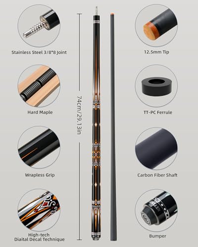 KONLLEN Carbon Fiber Pool Cue Stick 58-inch Professional Pool Sticks for Adults Full Carbon Technology Low Deflection Pool Cue Billiard Cues with 12.5mm Tip (Easy to Control, Pro Taper, Ultra-Smooth) - color: 012 yellow