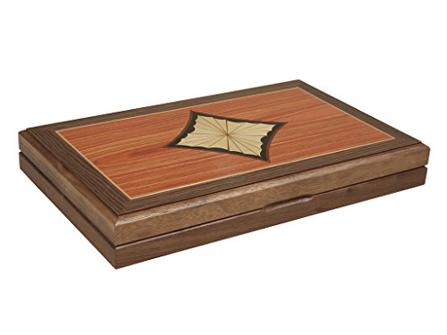 15-inch Wood Backgammon Set - Burlwood/Walnut Diamond Inlay Board - 2 Players, Ages 8+