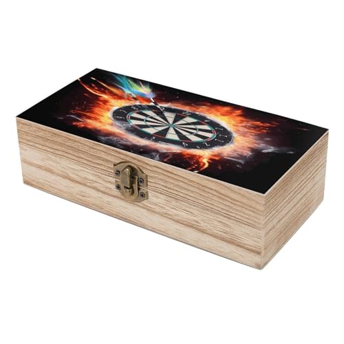 Dart Board Wooden Keepsake Box Wooden Box with Hinged Lid Decorative Storage Boxes Unique Gift Ideas for Men & Women （Size 7.9" X 3.9" X 2.3"）