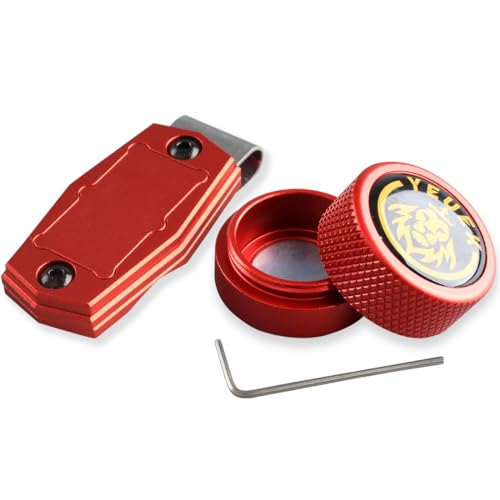 TAOM Pool Chalk Holder Round Shaped Practical Tool Billiards Accessories Magnetic Mini Chalk Tip Case Container Round Box Billiards - color: 3-Metal-Red and Clip