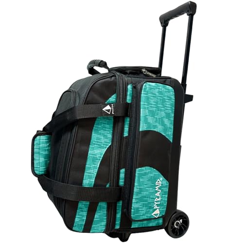 Pyramid Deluxe Double Roller 2 Ball Bowling Bag with Large Separate Shoe Compartment (Up To 2 Pairs Of Shoes) and Accessory Pockets, Sturdy Square Handle - Extends to 40" - Pro Options Available - color: Pro Black/Circuit Teal