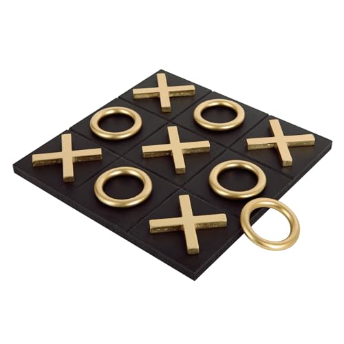 NIKKY HOME 12x12 Inch Tic Tac Toe Wood Game Board Classic Coffee Table Decor Modern Wooden Travel Game for Family, Black & Gold - color: Black
