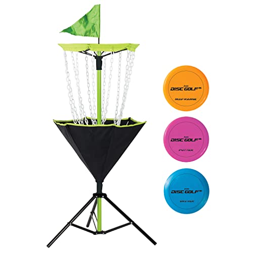 Franklin Sports Disc Golf Baskets - Portable Disc Golf Target with Chains Included - Disc Golf Basket Stand Equipment for Hole + Course Creation - style: Starter Plastic Chain