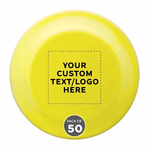DISCOUNT PROMOS Frisbee Flying Discs in Bulk, 9.25 in. Fun Family Beach Game - color: - Custom - Yellow, size: 50 flying discs