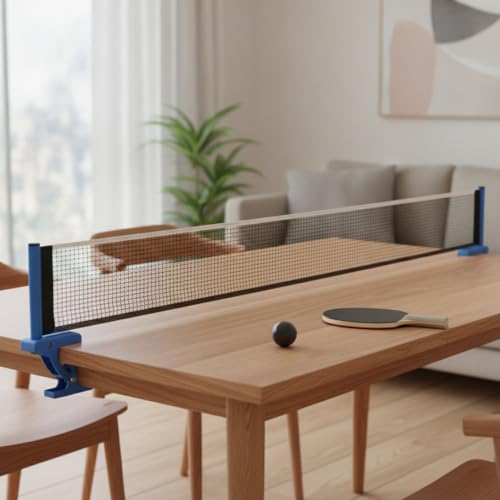 Retractable Table Tennis Net and Post Set, Clip-On Portable Ping Pong Net for Flat Surfaces, ABS Plastic - color: Gray