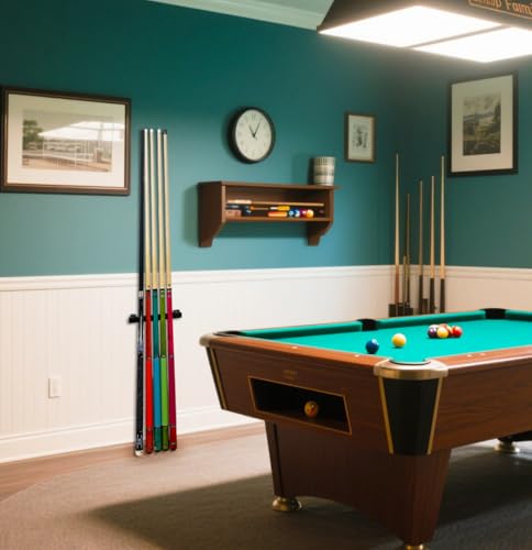 Wall Mounted Pool Cue Holder, self-adhesive Pool Cue stick Rack, Holds 5 Cues and 2 Chalk, Durable Rubber Billiard Cue Holder, Stick Holder for Pool Cues, Pool Cue Holder Claw