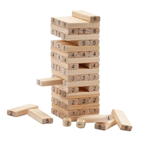 GSE Games & Sports Expert 54-Piece Mini Tumbling Timbers, Wooden Blocks Stacking Floor Game Set (Build to Over 1.5ft)