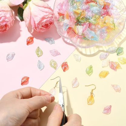 Stiesy 400Pcs Leaf Charms Transparent Iridescent Acrylic Leaves Dangle Charms Pendants Bulk for Necklace Bracelet Earring Jewelry Making Supplies DIY Craft Mixed Color - color: Iridescent Leaf-400pcs
