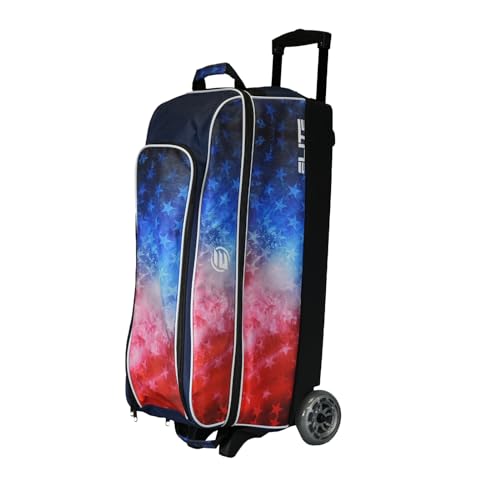 ELITE Basic Triple Roller Black Bowling Bag - 3 Ball Roller, Fits 2 Pairs of Size 15 Shoes, Air Travel-Friendly - color: Red/White/Blue