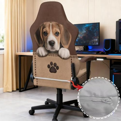 Suobstales Beagle Dog Paw Print Gaming Chair Cover, Removable Office Chair Cover with Zipper, Stretch Anti-dust Universal Washable High Back Computer Seat Protector for Pets - color: Beagle Dog Paw