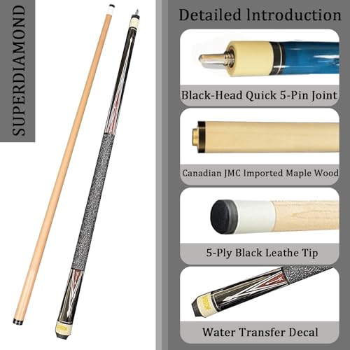 SUPERDIAMOND Pool Cue Stick Set Billiard Cue Sticks with Hard Case, 2-Pieces 58" Pool Table Sticks, 12.5 mm Tip Pool Queue,Pool Stick Set for Home Recreation, Billiards Clubs, Training - style: Billiard Cue Sticks-YMX-Y-D-1S