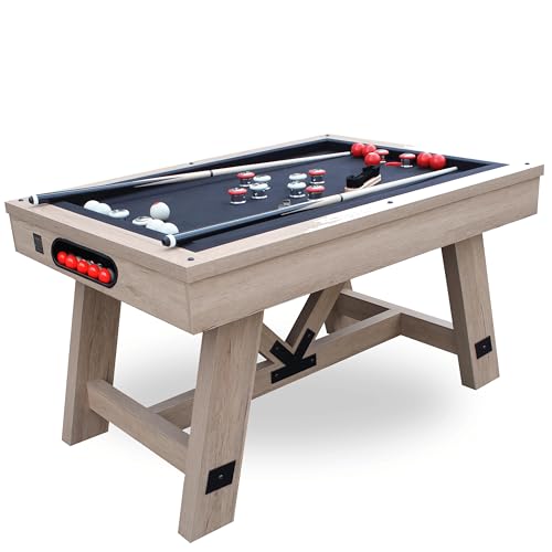 Freetime Fun 54" Bumper Pool Table for Adults and Kids Game Room, Comes with 2 48-in Cues, 10 Balls, and More, Sturdily Built (Rustic Oak) - style: Rustic Oak Table Only