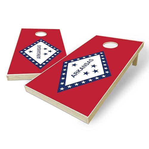 State Flag Solid Wood Regulation Cornhole Set 4 Feet x 2 Feet Includes Set of 8 Bags and Carrying Case with Optional LED Lights and Lamination - style: Arkansas