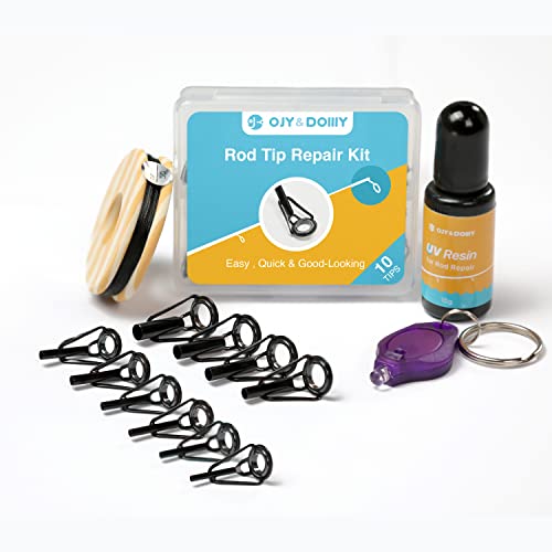 OJY&DOIIIY Fishing Rod Tip Repair Kit with Glue,Complete Supplies for Fishing Pole Tip Replacement Parts with Fishing Rod Epoxy,Top Eyelets and Wrapping Thread - color: UV-Glue-Kit, size: Less Tips