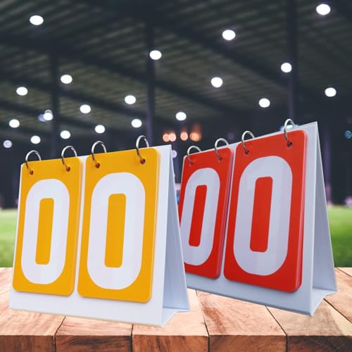 2 Pieces Sports Scoreboards Flip Number Scoreboards Portable Tabletop Double Row Flippers PVC Waterproof Base Stand Suitable for Coaches Basketball Fo