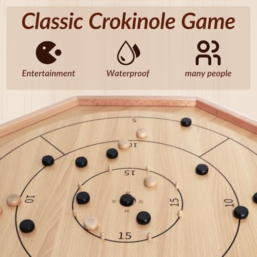 Crokinole Board Game -30 inch Large Classic Board Game,Beech Wood Frame Deluxe Tournament Crokinole Set with 24 Discs,for Family and Party