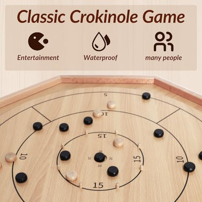 Crokinole Board Game -30 inch Large Classic Board Game,Beech Wood Frame Deluxe Tournament Crokinole Set with 24 Discs,for Family and Party