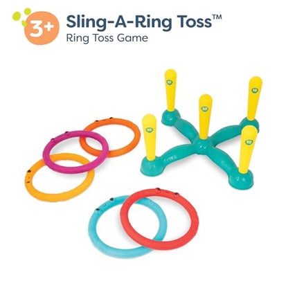 B. toys – Ring Toss Game – Indoor & Outdoor – Sling-a-Ring Toss – 12 Pieces – 5 Pegs & 5 Colorful Rings – for Toddlers, Kids – 3+ Years - style: Ring Toss Game