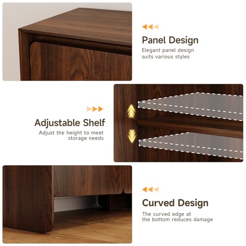 ONBRILL 63" Sideboard Buffet Cabinet with Storage, Buffet Sideboard Cabinet with 4 Doors & Adjustable Shelves, Modern Coffee Bar Console Table for Living Room, Kitchen, Entryway - color: Walnut