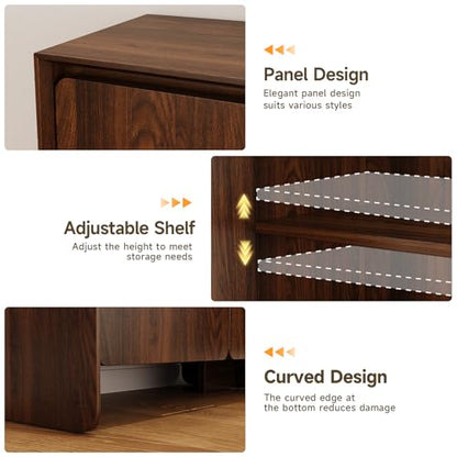 ONBRILL 63" Sideboard Buffet Cabinet with Storage, Buffet Sideboard Cabinet with 4 Doors & Adjustable Shelves, Modern Coffee Bar Console Table for Living Room, Kitchen, Entryway - color: Walnut