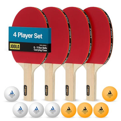 JOOLA Advanced Premium Ping Pong Paddles Set of 4 - Professional Table Tennis Paddles, 6 Advanced Training 3 Star Ping Pong Balls, and Carrying Case - Tournament Level - Indoor and Outdoor Compatible - size: One Size, style: 4 Player | Set
