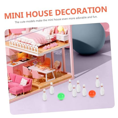Vaguelly Miniature Bowling Set for Dollhouse Decor Portable Mini House Bowling with Pins and Balls Scale Indoor Game Enhancing Imagination and Hands Skills