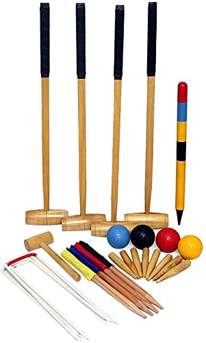 CW 4 Player Croquet Set for Adult Classic Wooden Mallet Backyard Fun Set