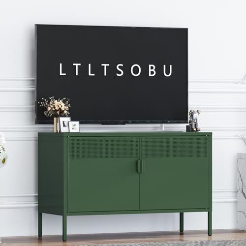 Metal Storage Locker Cabinet with 2 Doors & Adjustable Shelves, 25" Green Accent Furniture, Multipurpose Office Dresser or TV Stand for Home Entryway (Green, 25H) - color: Green, size: 25H