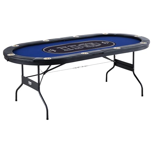 VEVOR 10 Player Poker Table Foldable, Portable Folding Card Board Game Table, Casino Leisure Table, Blackjack Texas Holdem Table with Padded Rails and Stainless Steel Cup Holders,Blue (84 in) - color: Blue, size: 84"