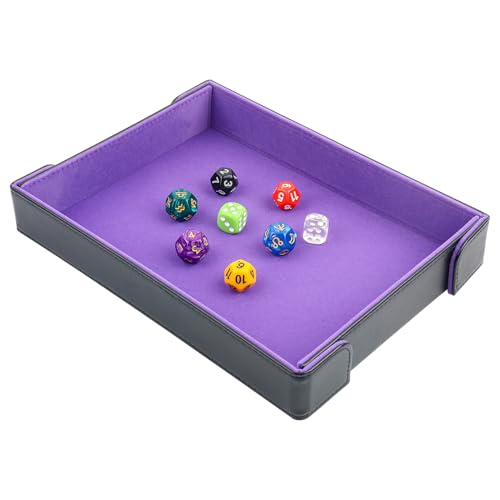 PU Leather Dice Tray Magnetic Folding Dice Rolling Mat with Purple Felt Lining for Dice Games Portable Tabletop Board Games Tray - color: Purple