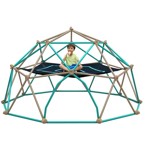 Merax 12FT Climbing Dome with Hammock, Outdoor Geometric Dome Climber Play Center for Kids 3-10 Supporting 1000 lbs, Easy Assembly Jungle Gym - style: 12FT Green & Sil