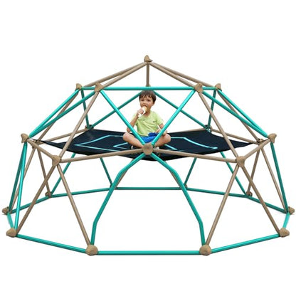 Merax 12FT Climbing Dome with Hammock, Outdoor Geometric Dome Climber Play Center for Kids 3-10 Supporting 1000 lbs, Easy Assembly Jungle Gym - style: 12FT Green & Sil