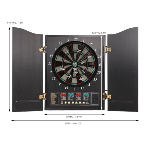 Electronic Dart Board, Electronic Scoreboard Dart Machine Decorative Dartboard Cabinet Set with LED Display, 12 Darts 88 Soft Tips for Family Game Rooms