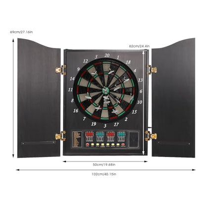 Dart Board, Electronic Decorative Dart Board Cabinet Set, Wooden Cabinet Doors with Integrated Scoreboard for Family Game Rooms up to 16 Players (12*Soft Tip Darts)