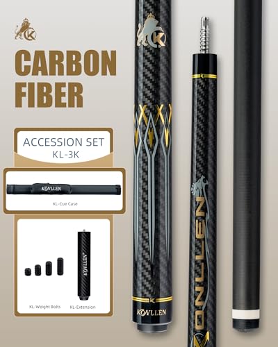KONLLEN Carbon Fiber Pool Cue Stick 58-inch Professional Pool Sticks for Adults Full Carbon Technology Low Deflection Pool Cue Billiard Cues with 12.5mm Tip (Easy to Control, Pro Taper, Ultra-Smooth) - color: 008 gold