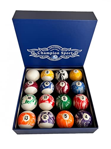 Champion Deluxe 2-1/4" Billiard Pool Ball Set Complete 16 Ball Set (Several Style Available) - color: Light Marble balls set