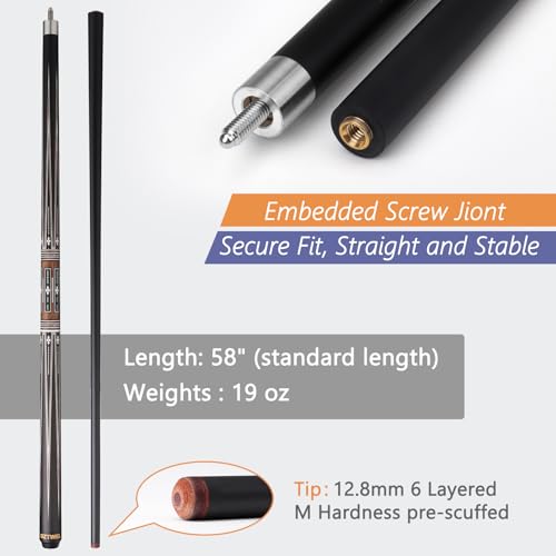 Pool Cue Stick with Case, 12.8mm Glass Fiber Pool Cue Stick, Pool Cue Kit, 58" Professional Pool Cue Set with Gloves, Aerator, 19 Oz - color: Brown