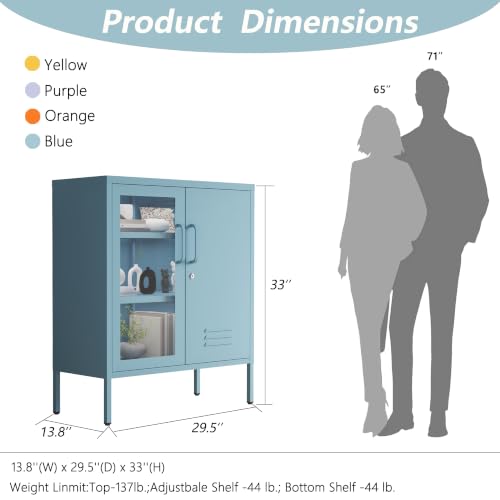 Lockable Metal Storage Cabinet Locker Adjustable Shelves, Multifunctional Versatile Storage Lockers, Easy Assembly Durable Metal Sideboard Furniture for Bedroom Home Office Blue - color: Blue, style: 33"H-Locker-BT