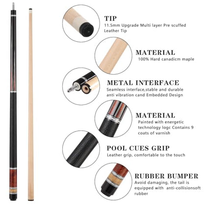 10mm .5mm mm Canadian Maple Pool Cue Stick Set(with Case), 58 inch 19, 19.5 Oz Pool Stick, 2-Piece Grey Brown Billiard Pool Cue Stick - color: 11.5mm(19.5oz)