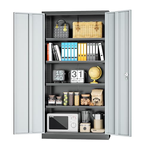 INTERGREAT Metal Storage Cabinet, 72” H Storage Cabinet with 2 Doors and 4 Adjustable Shelves for Office, Home, Garage, Pantry (Assembly Required, Black Grey) - color: Black Gray, size: 72" Large Storage Cabinet